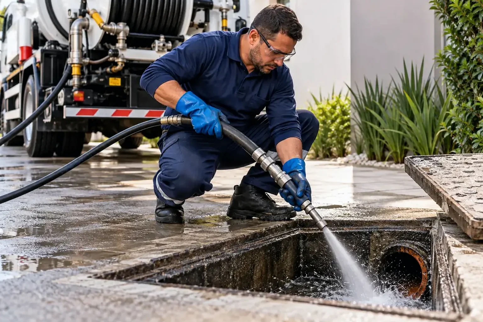 Especialista realizando inspeção de tubulação com câmera, controlando o equipamento em Piraquara.