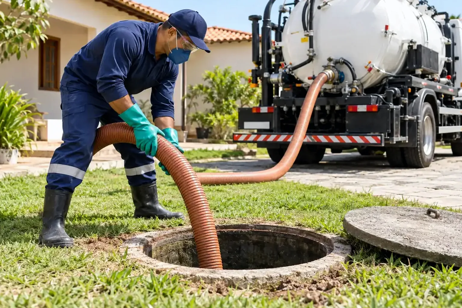 Técnico realizando hidrojateamento, utilizando maquinário em Piraquara.